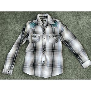 Roper Plaid Button Down Embroidered Shirt Adult Small